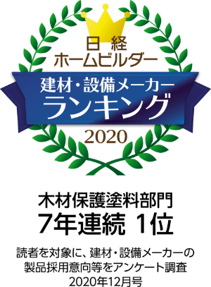 日経ホームビルダー 建材・設備メーカーランキング2020 木材保護塗料部門6年連続1位